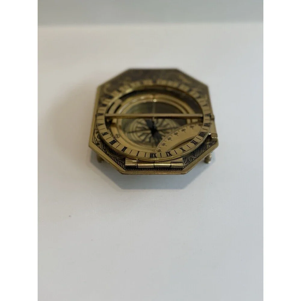 Vintage Franklin Mint Universal Sundial 1987 Brass Compass on Wood Base
